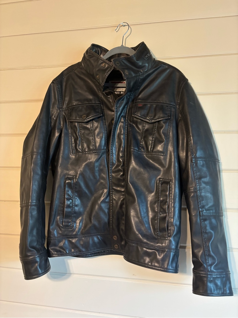 Men's Brown Faux Leather Jacket - Classic Moto Style